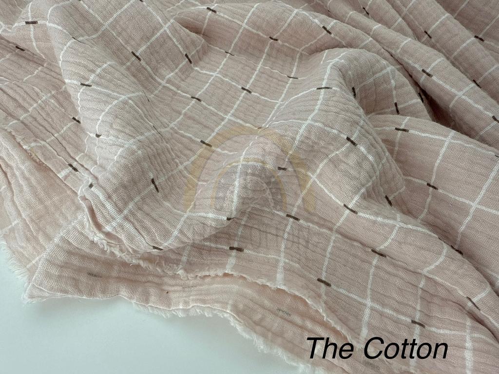 Муслін - Клітинка біла середня вузька  на бежевому