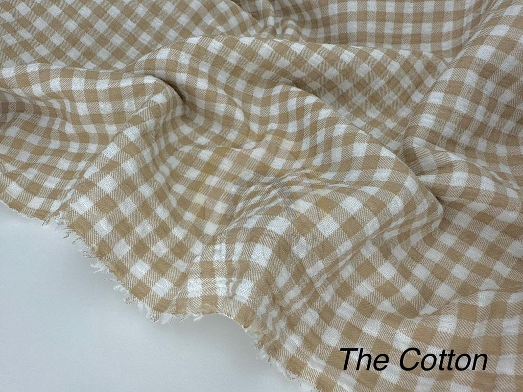 Муслін - Клітинка бежева  на молочному