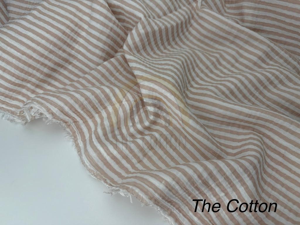 Муслін - Полоска пудрово-бежева  на молочному