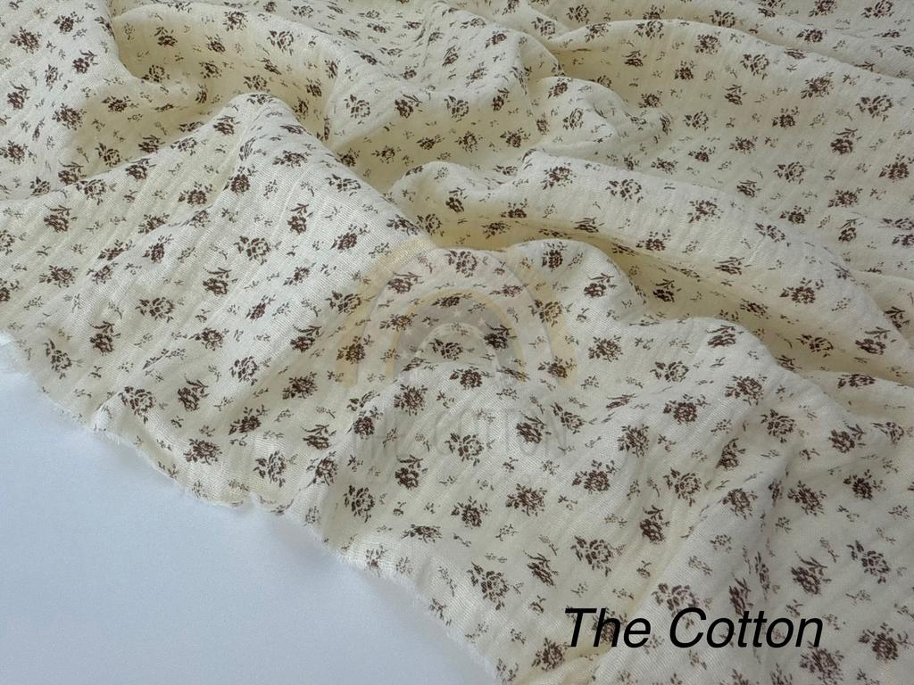 Муслін - Квіти коричневі дрібні  на айворі