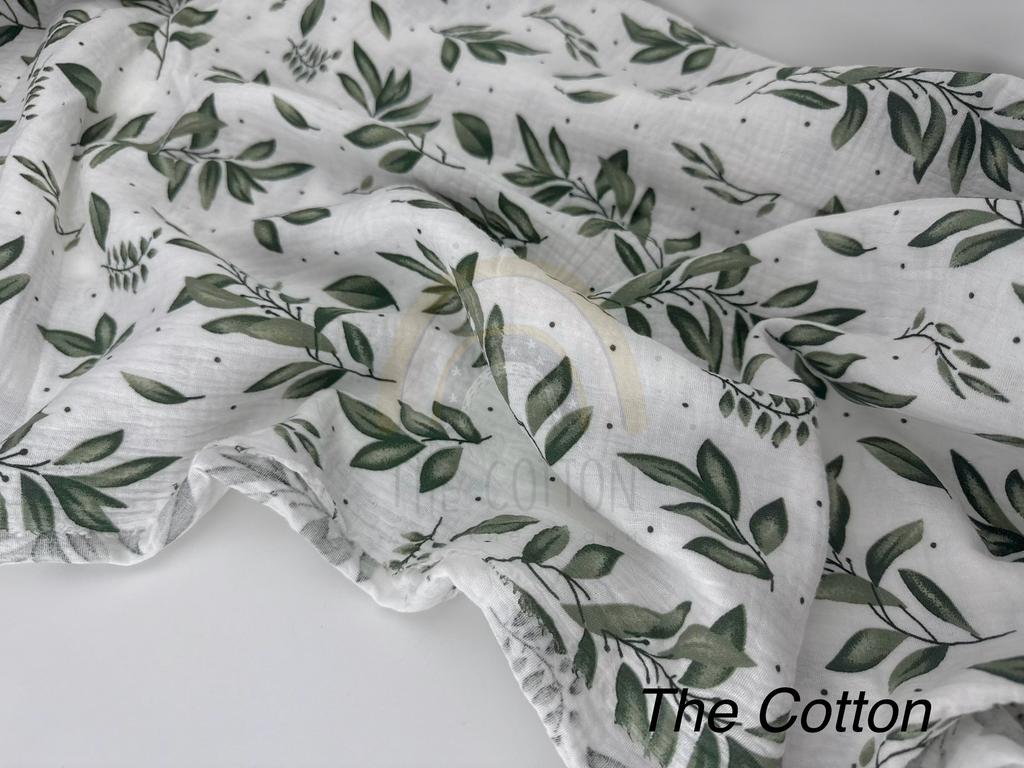 Муслін - Гілочки зелені довгі  на білому