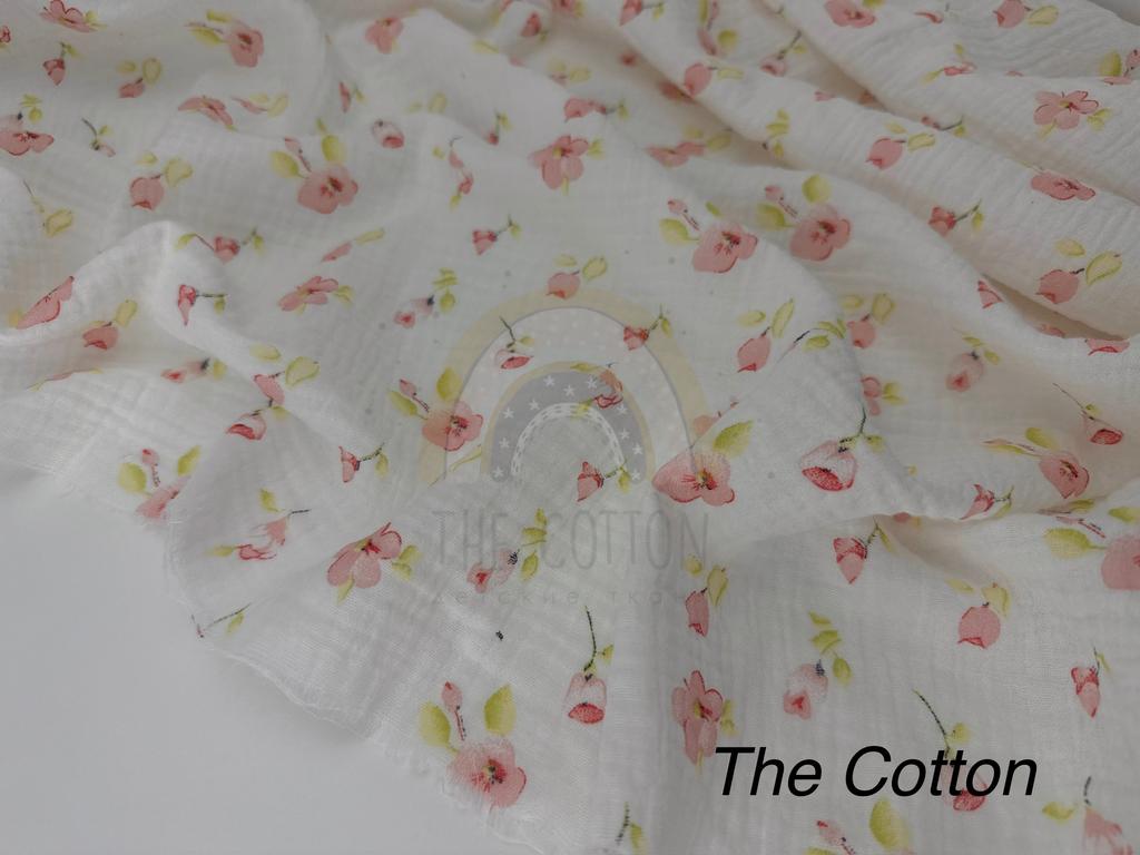 Муслін - Квіти рожеві віоли на молочному