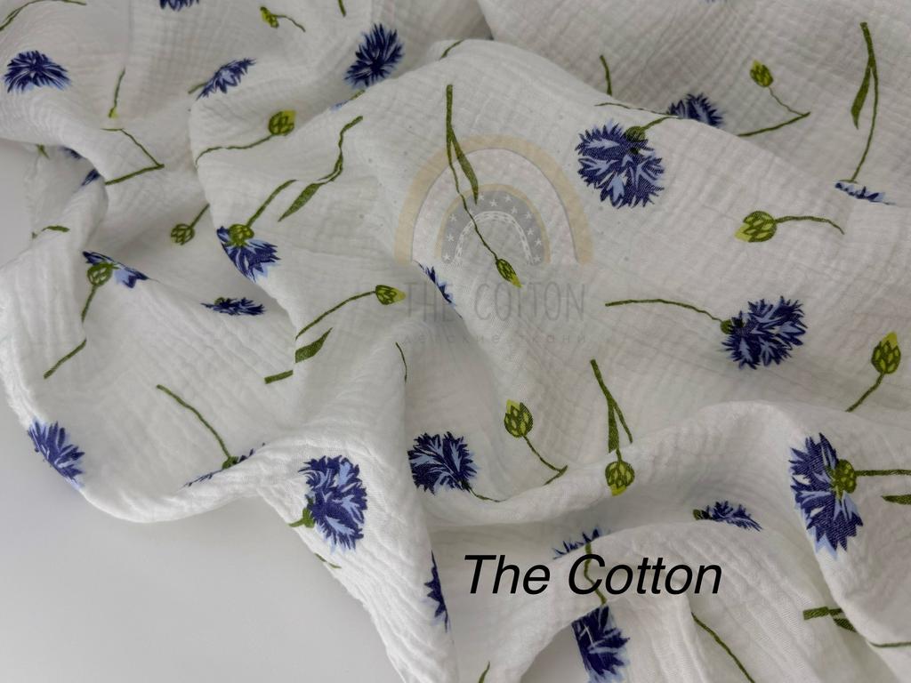 Муслін - Квіти волошки  на молочному