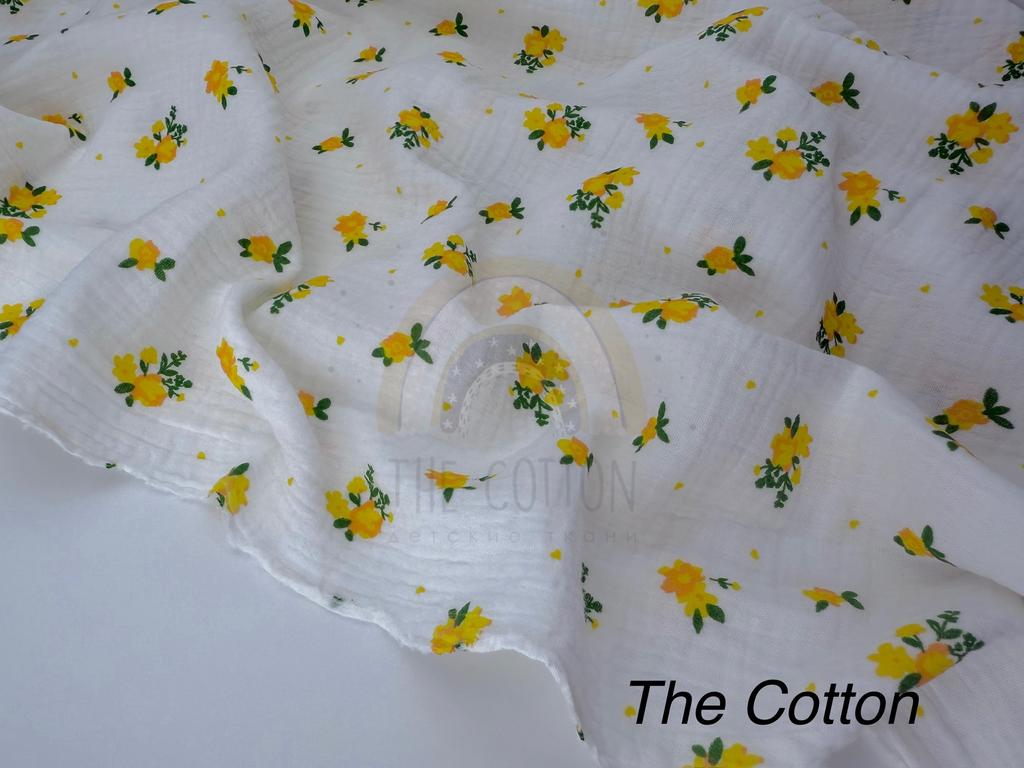 Муслін - Квіти прованс жовті  на молочному