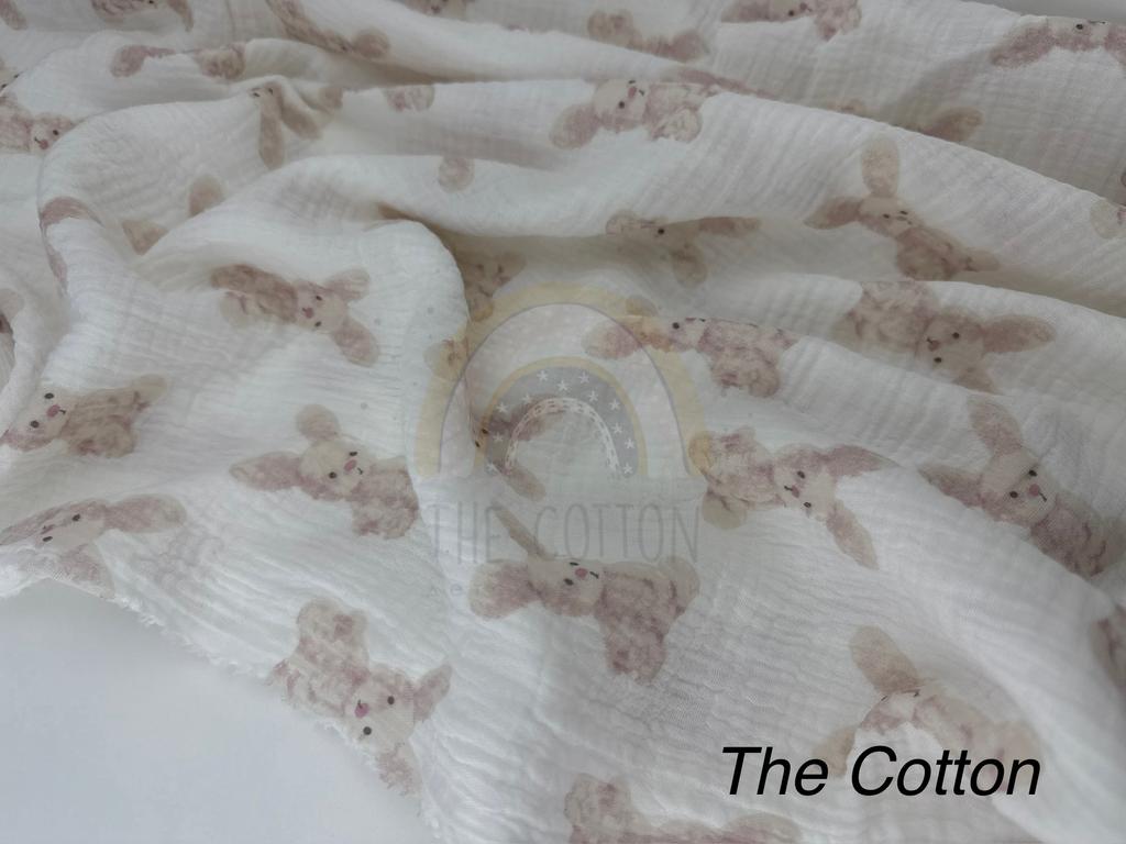 Муслін - Звірі зайці сіро-бежеві  на молочному