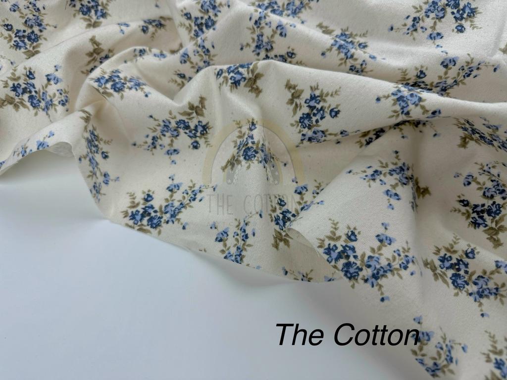 Фланель - Тепла бавовна - Квіти блакитні букети на молочному