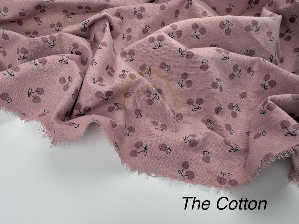 Фланель - Тепла бавовна - Вишеньки на рожево-пудровому