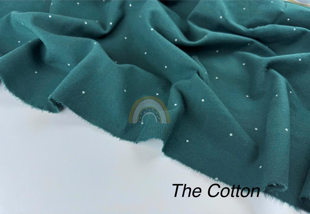 Фланель - Крапочки білі на зеленому