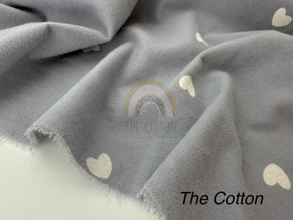 Фланель - Сердечки середні білі  на сірому