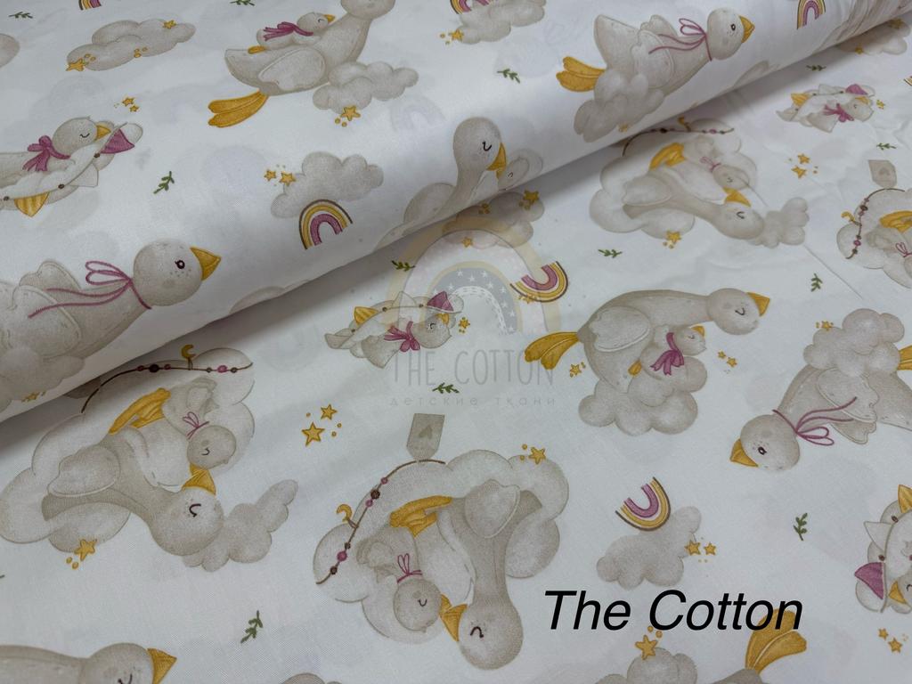 Бавовна Сатин - Гусачки з веселкою на білому