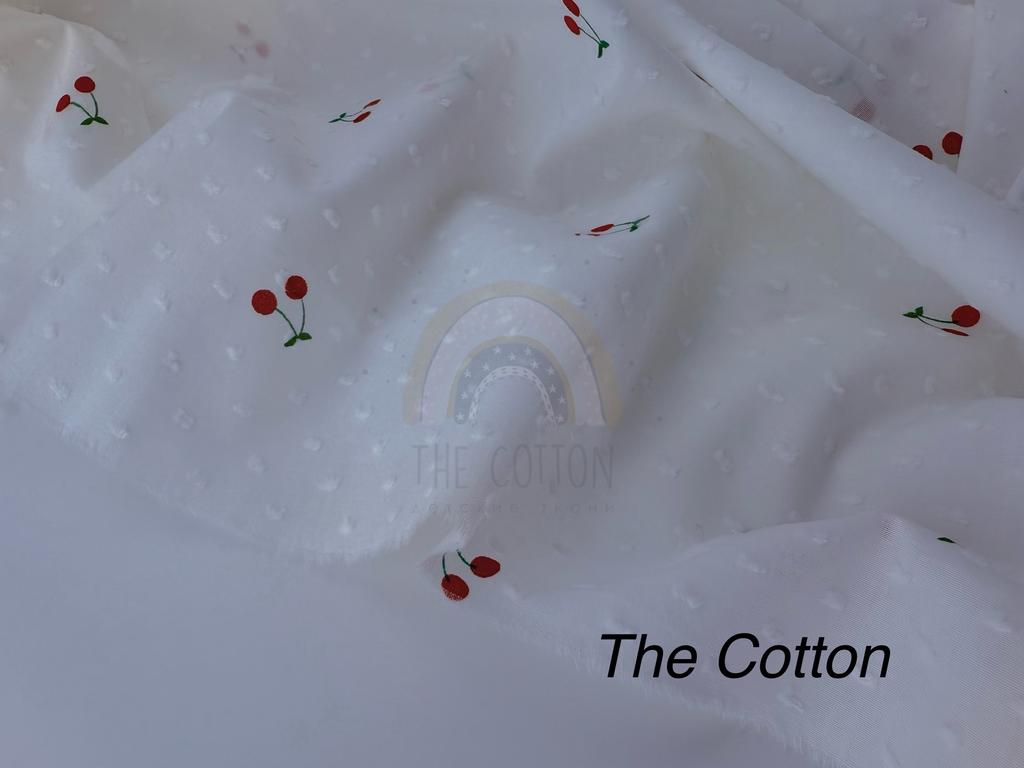 Батист в  мушку - Вишні дрібні подвійні  на молочному