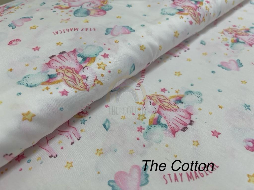 Бавовна Сатин - Казкові акварельні единоріжки на молочному