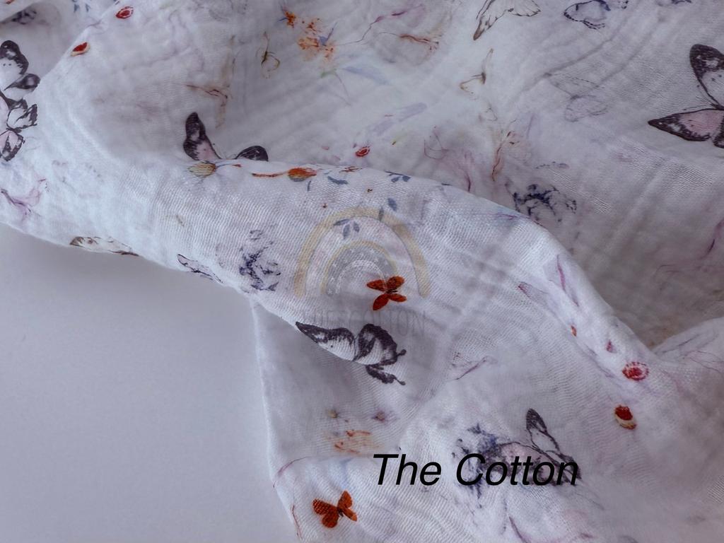 Муслін двошаровий - Квіти метелики на  молочному