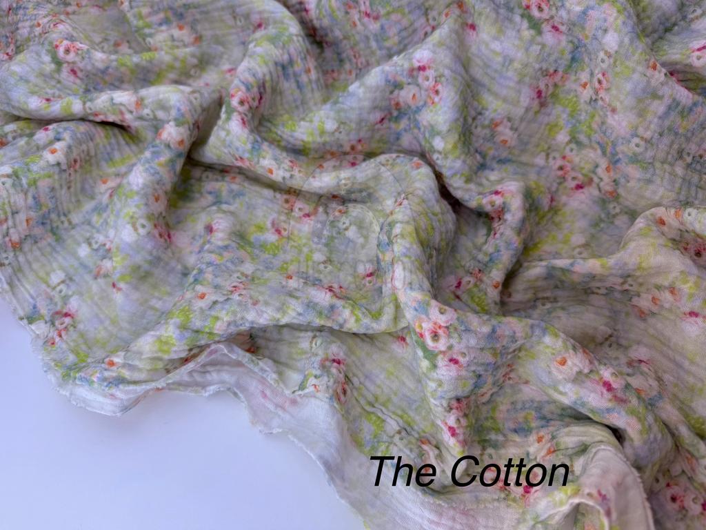 Муслін двошаровий - Квіти  троянди рожеві на акварельному полотні