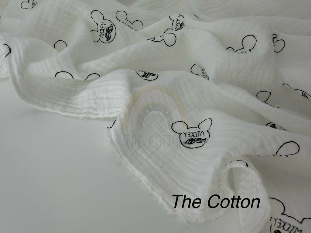 Муслін двошаровий - Міккі Мауси намальовані з вусами на білому