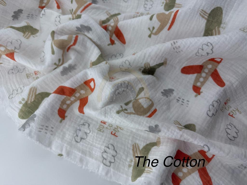 Муслін двошаровий - Літаки, хмарки на білому