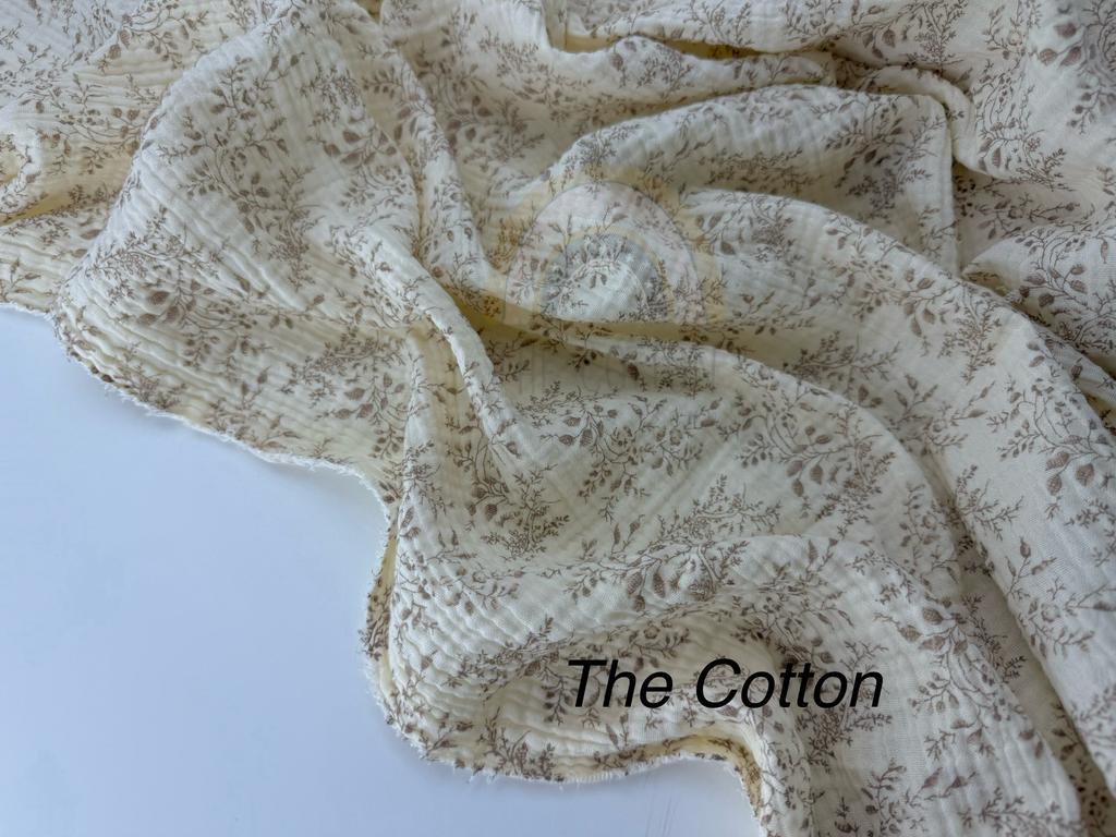 Муслін двошаровий - Квіти польові трави коричневі на айворі