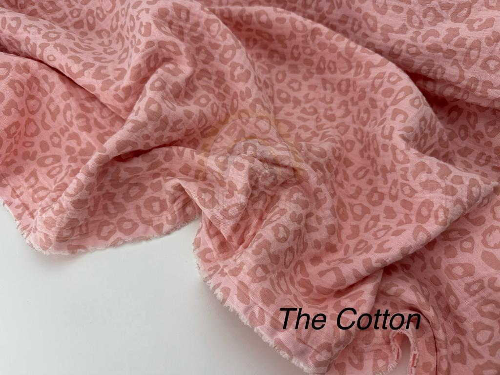 Муслін двошаровий - Цятки леопард рожеві  на рожевому