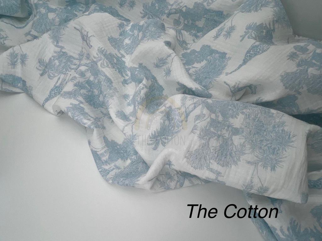 Муслін двошаровий - Сафарі Діор блакитний  на молочному