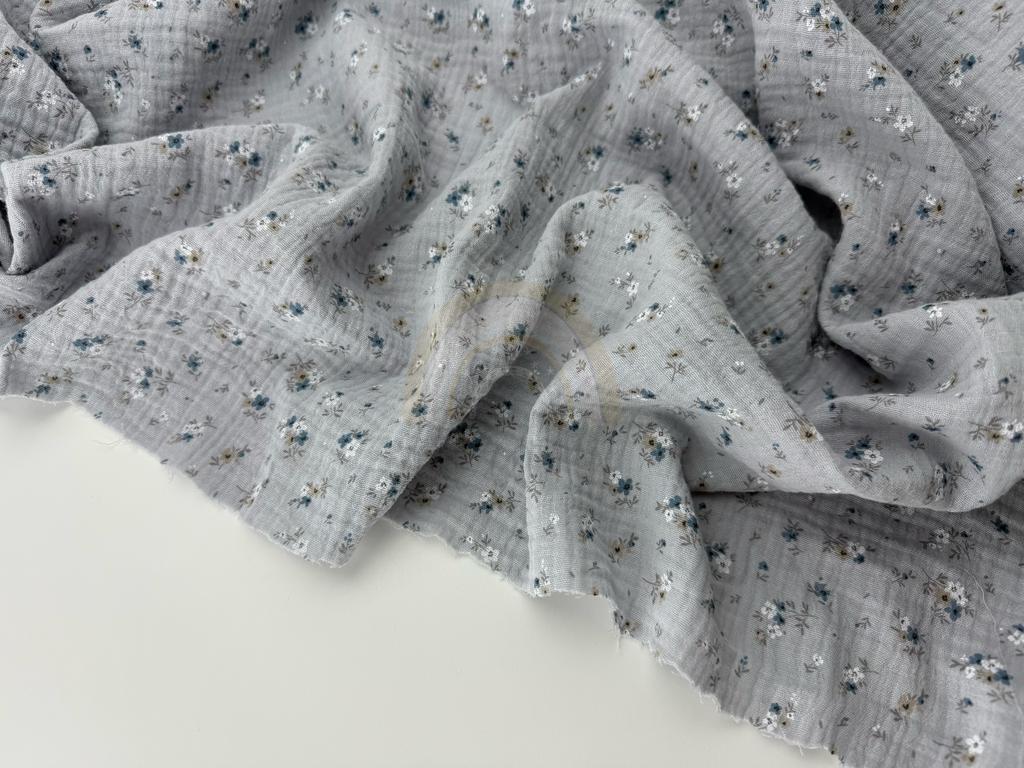 Муслін - Квіти дрібні букети на сірому олов'яному