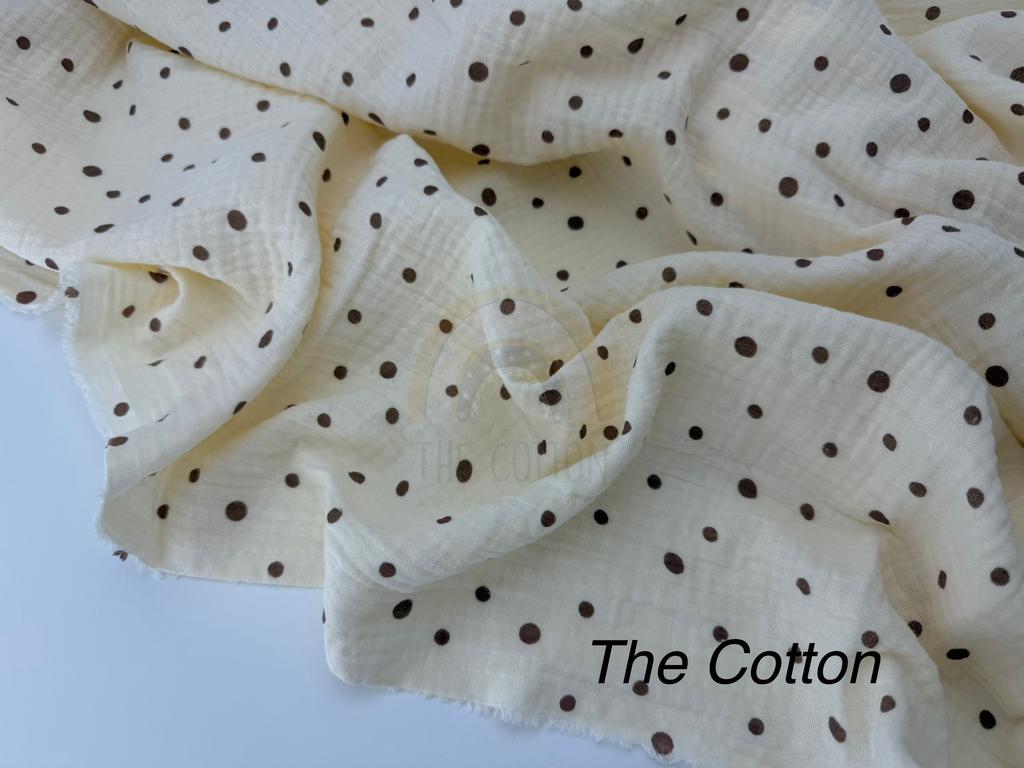 Муслін - Горошки коричневі на айворі