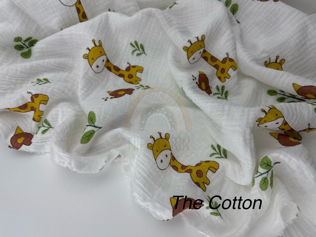 Муслін - Звірі жирафи, слоники, листочки на молочному