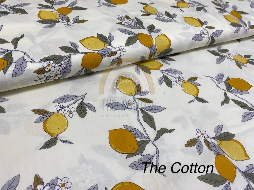 Бавовна Сатін - Лимони на гілці на молочному