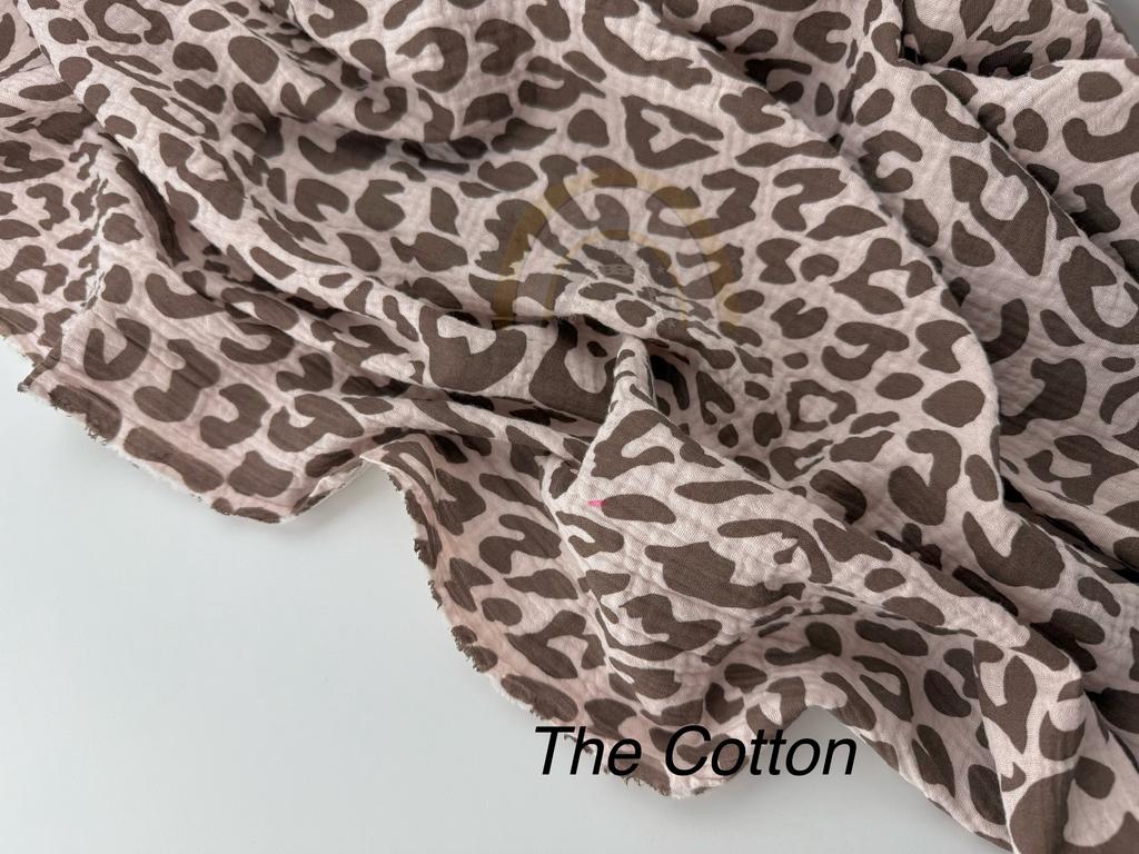 Муслін - Цятки леопард коричневі  на бежево-пудровому