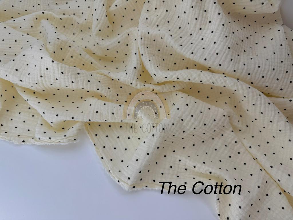 Муслін - Горошок чорний дрібний на айворі