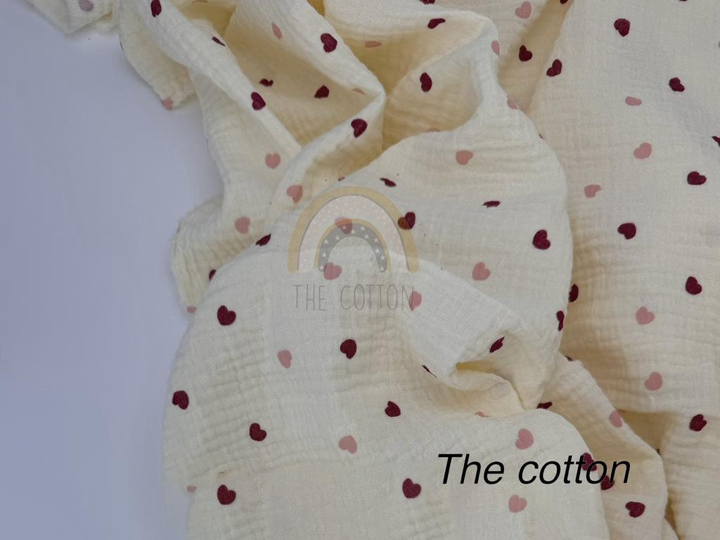 Муслін - Сердечки дрібні кольорові  на айворі