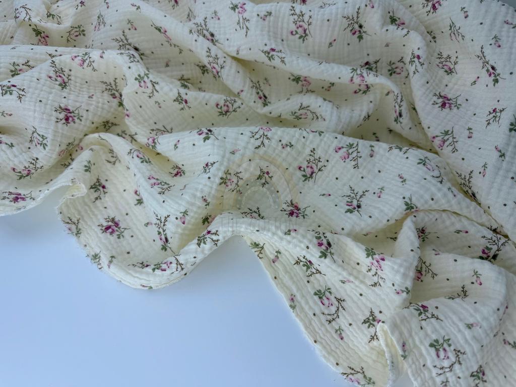 Муслін двошаровий - Квіти прованс дрібні на білому (М 5071 С2)