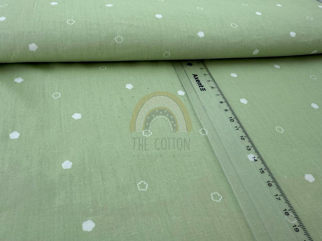 Бавовна Сатин - Квіти дрібні, контурні, білі на фісташковому SP 1008