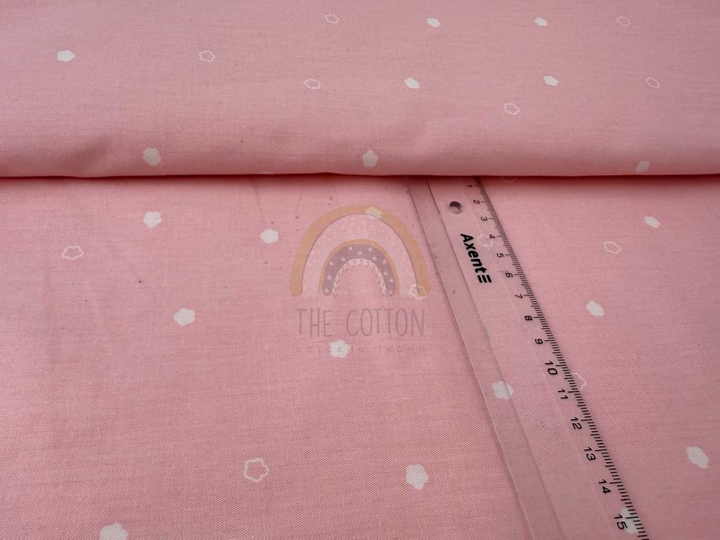 Бавовна Сатин - Квіти дрібні, контурні, білі на ніжно-рожевому SP 1009