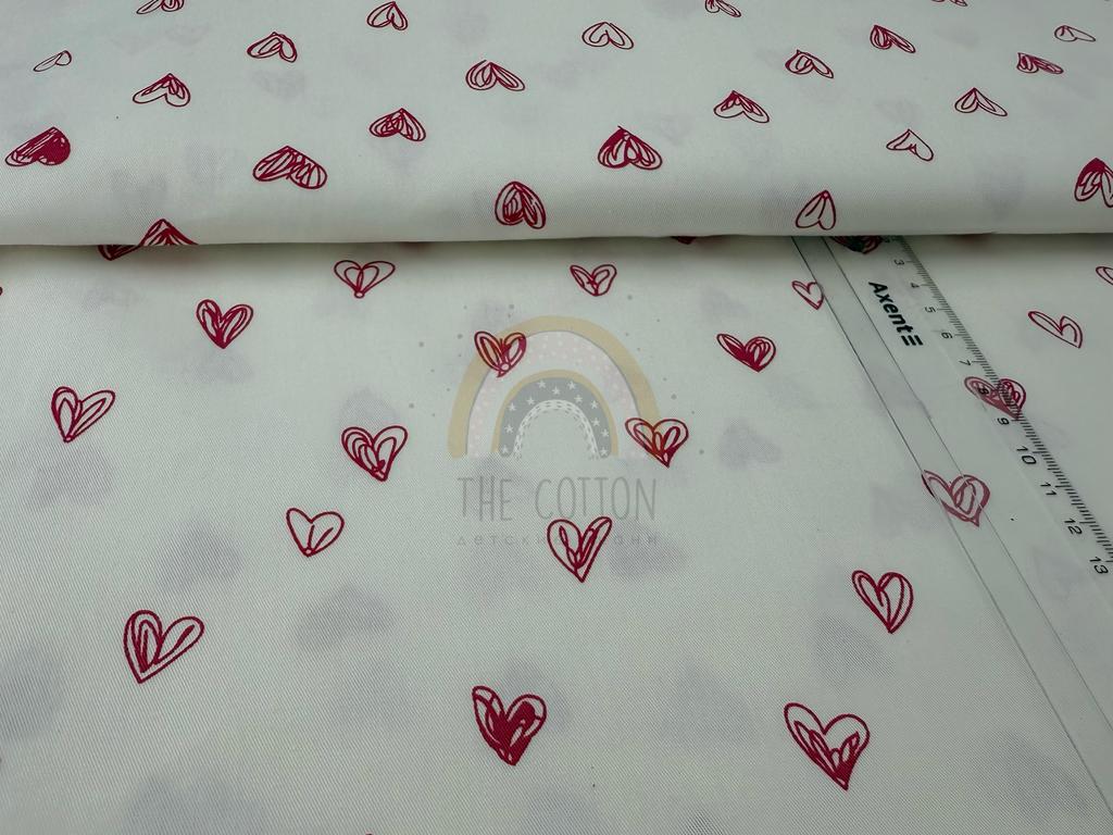 Бавовна Сатин - Червоні сердечка на молочному SP 1012