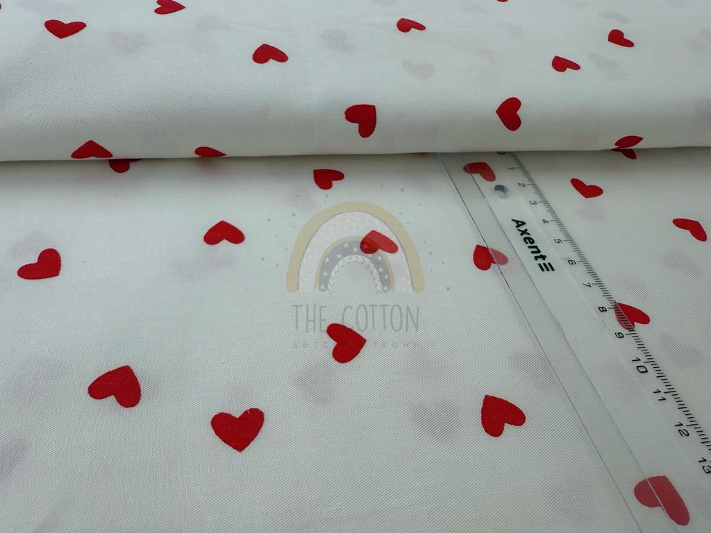Бавовна Сатин - Червоні сердечка на білому SP 1013