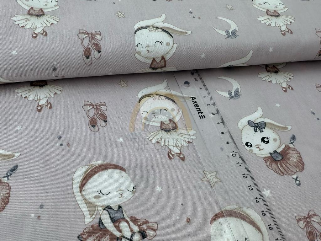 Бавовна Сатин - Звірі зайчики-балерини на сірому SP 1018