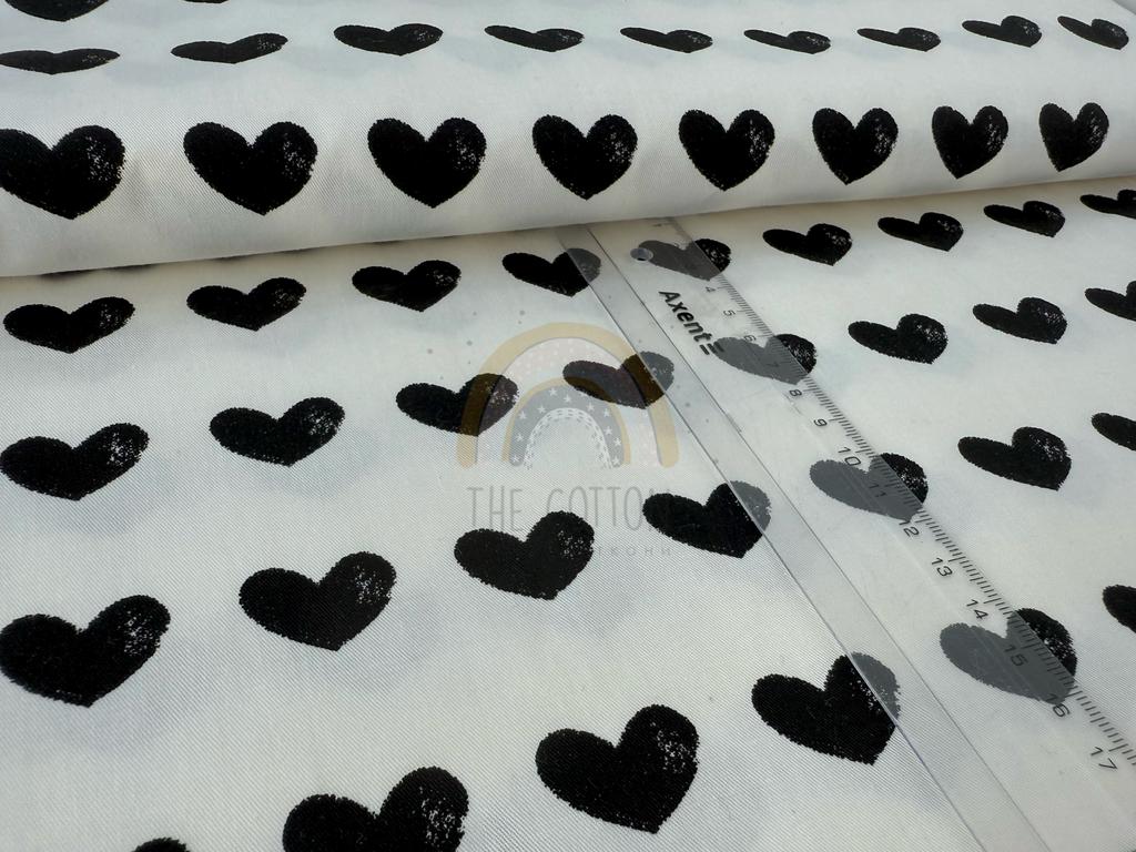 Бавовна Сатин - Середні чорні сердечка на білому SP 1016