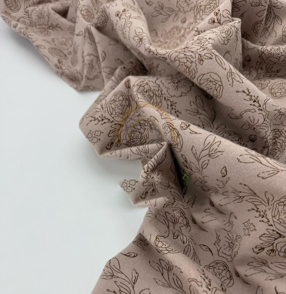 Фланель - Тепла бавовна - Тепла бавовна принт квіти намальовані на бежевому