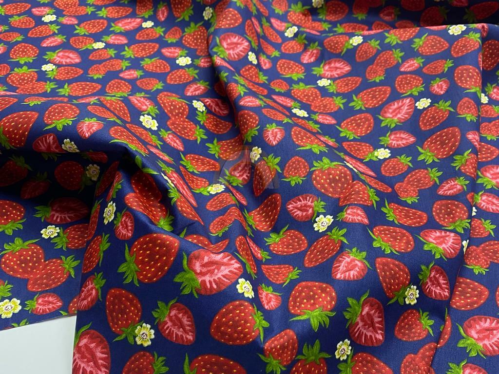 Бавовна Сатин - Полуничка велика на синьому SP 1067