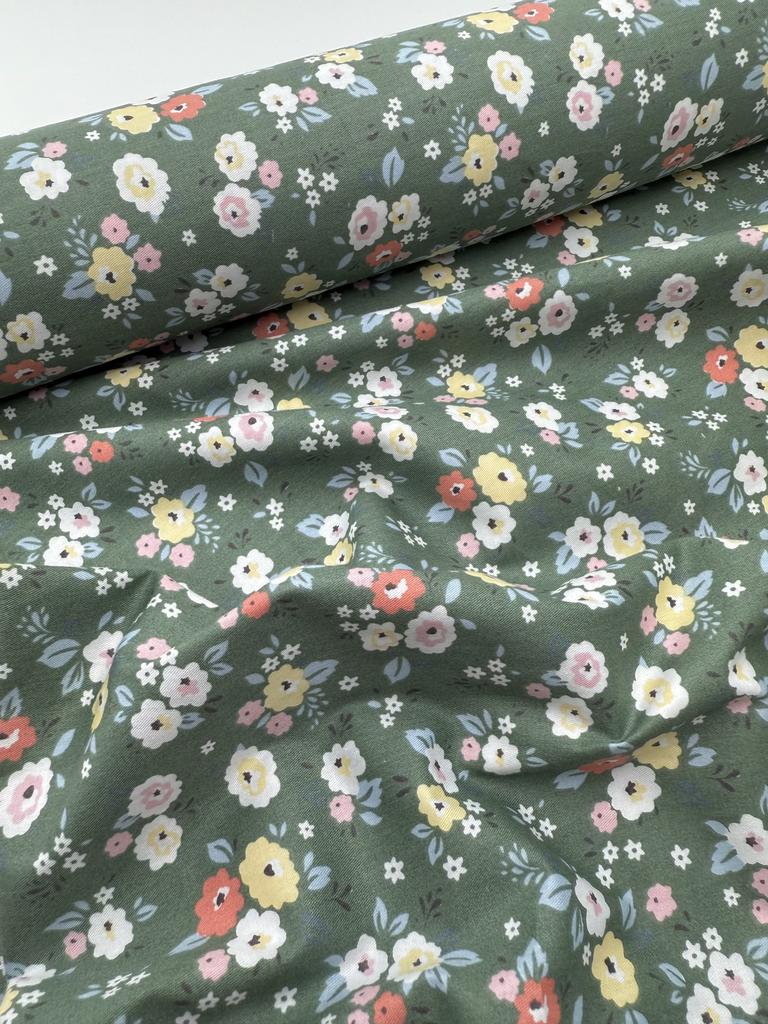 Бавовна Сатин - Квіти польові на темно-зеленому SP 1063