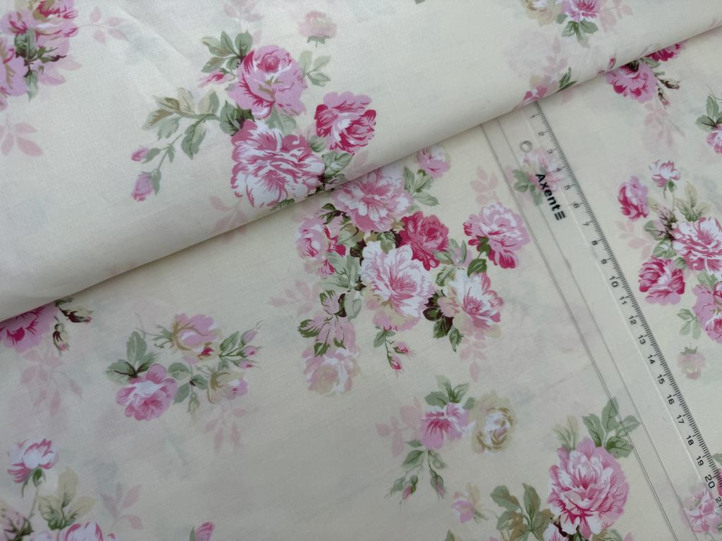 Бавовна Сатин - Квіти троянди кущові середні на молочному SP 1073