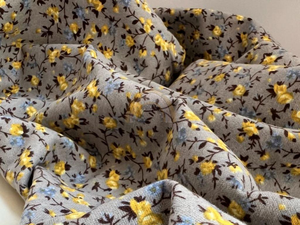 Фланель - Тепла бавовна - Квіти жовто-блакитні на сірому