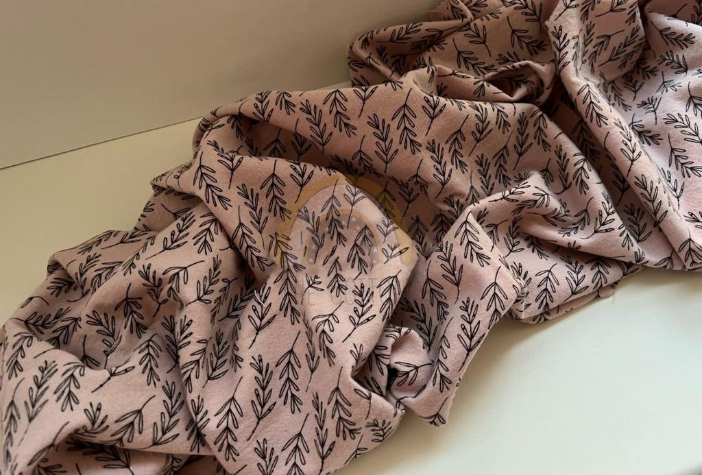 Фланель - Принт рослинний гілочки на пудровому