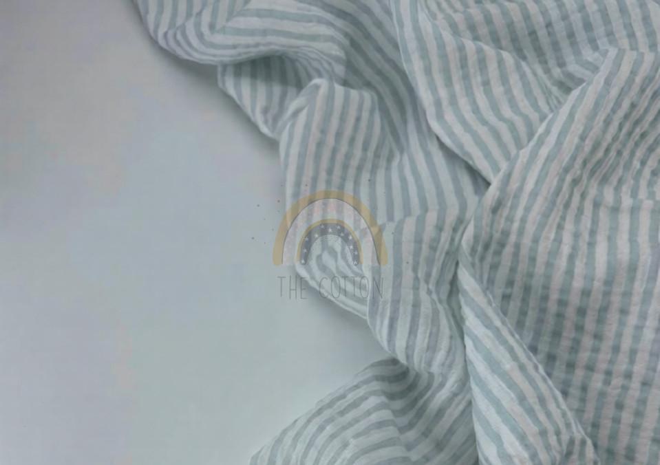 Муслін двошаровий - Смужка пильно-блакитна на молочному (М 6002 С43)