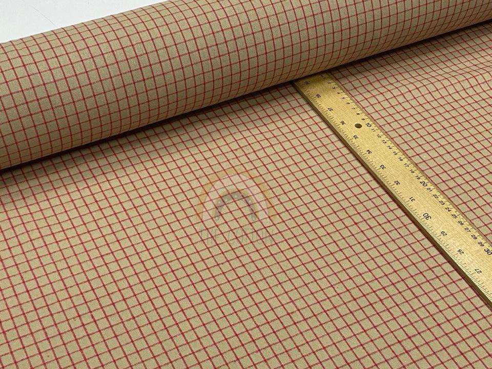 Сорочкова фланель  -  Сорочкова тканина з начісом принт клітинка червона на бежевому