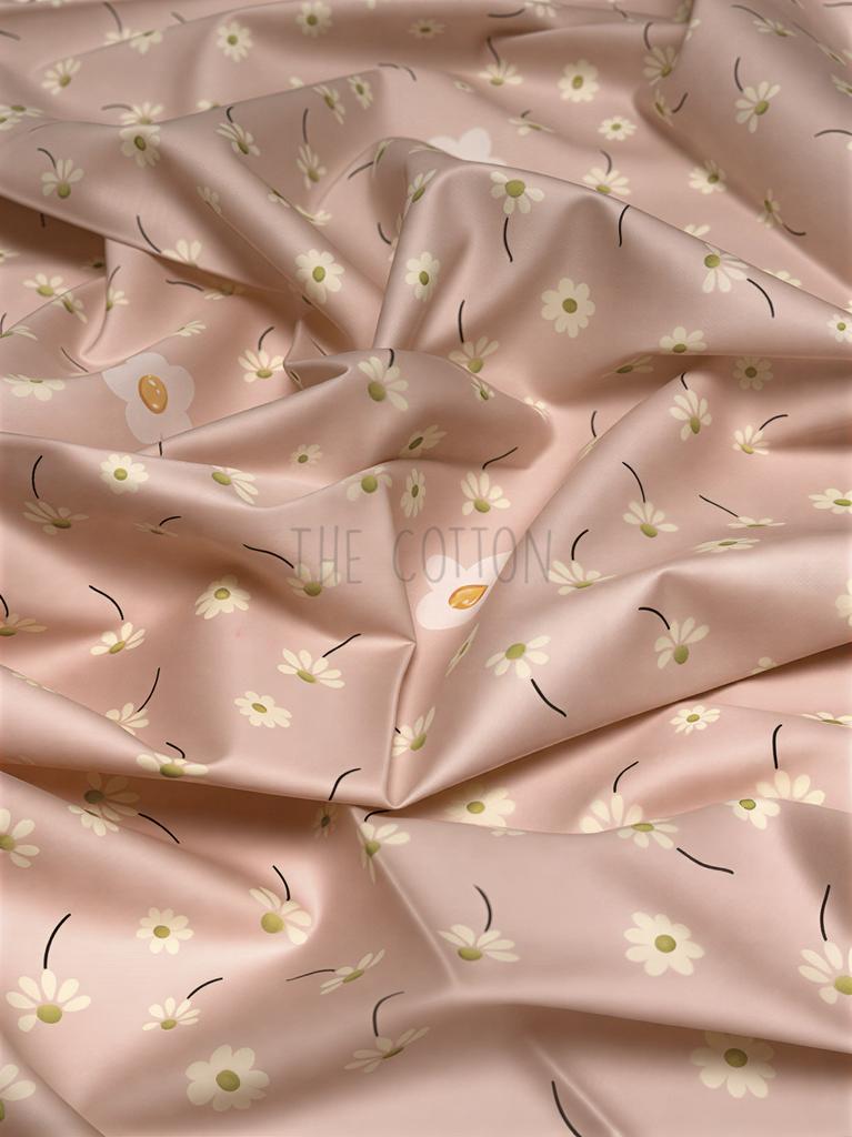 Бавовна Сатин - Принт квіти ромашка середня і дрібна на пудровому SP 1238