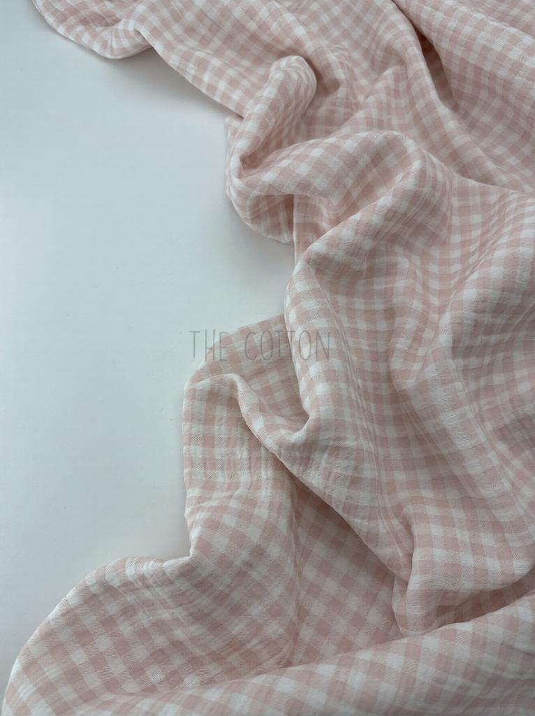 Муслін двошаровий - Клітинка пудрово-бежева на молочному (М 6010 С5)