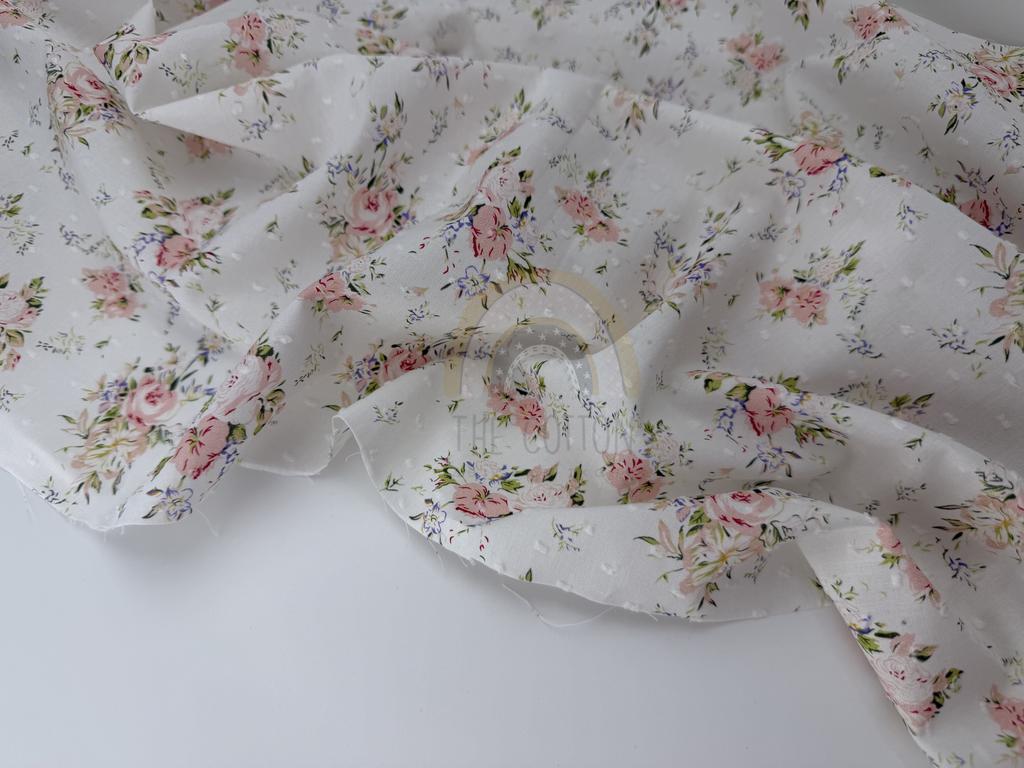 Батист в  мушку - Квіти троянди на молочному BM 0344