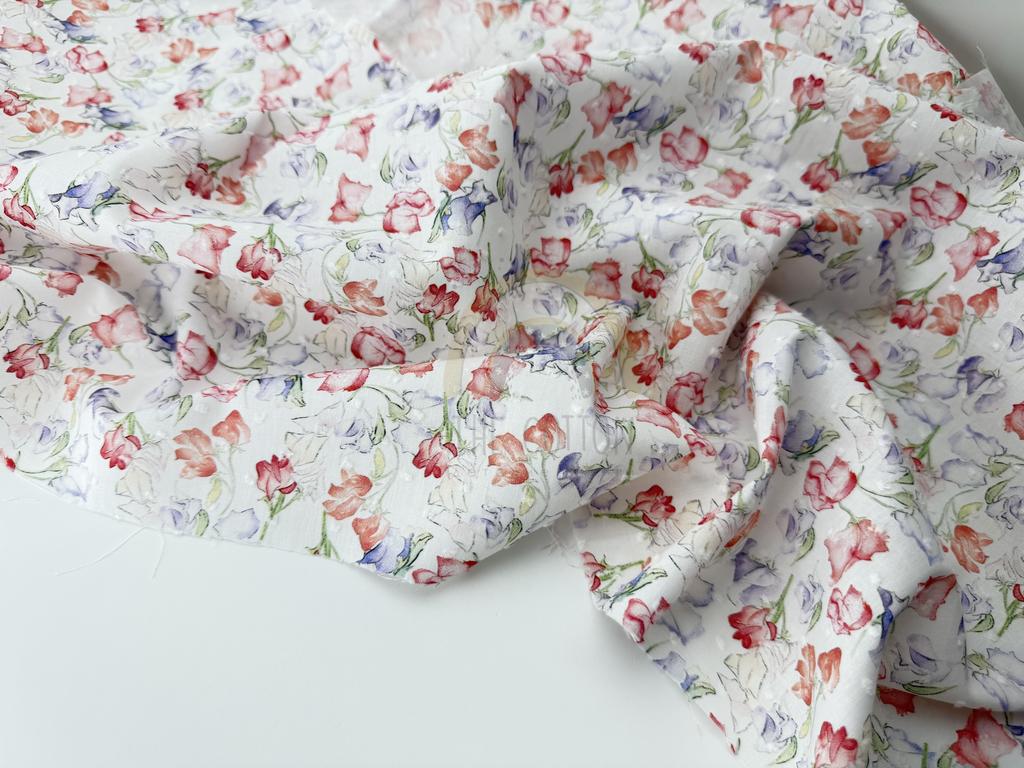 Батист в  мушку - Квіти букети акварельні кольорові на молочному BM 0340