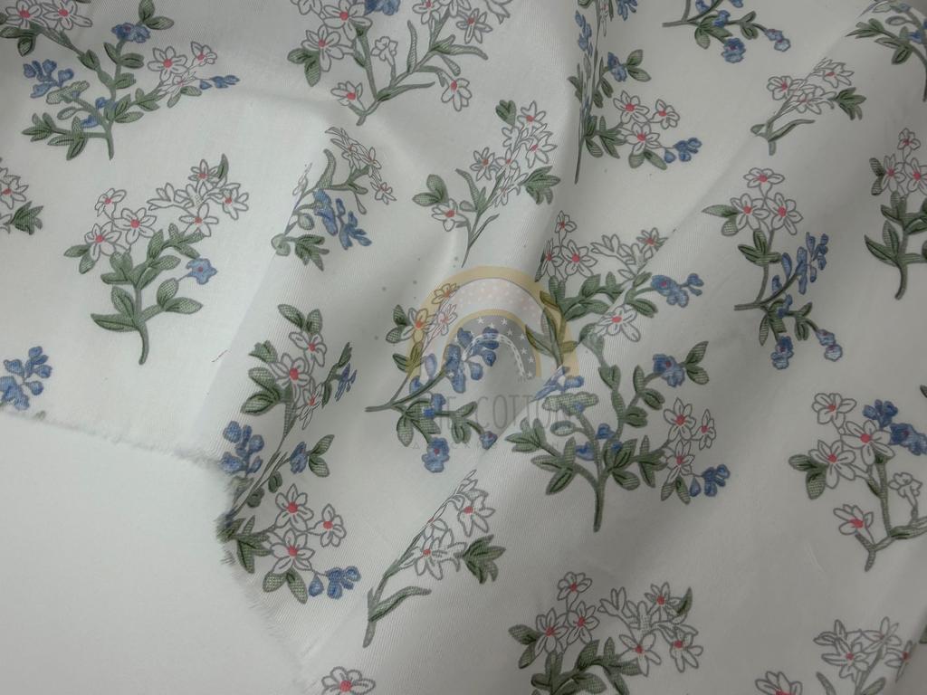 Бавовна Сатин - Принт квітуча гілочка на молочному SP 1271